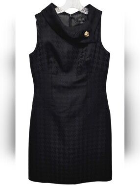 Tahari "Arthur Levine" Black Textured Sleeveless with Gold Button Accent Size 8